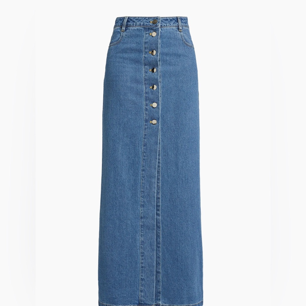 Denim Maxi Skirt with Button Detail